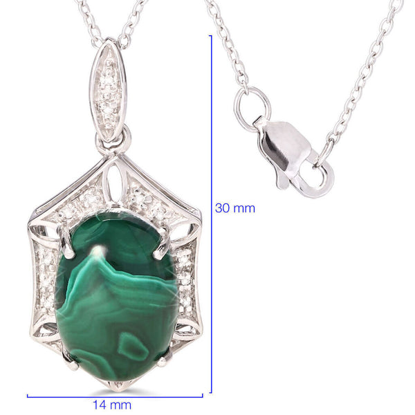 Pingente em Prata 925 Malaquita e Diamantes