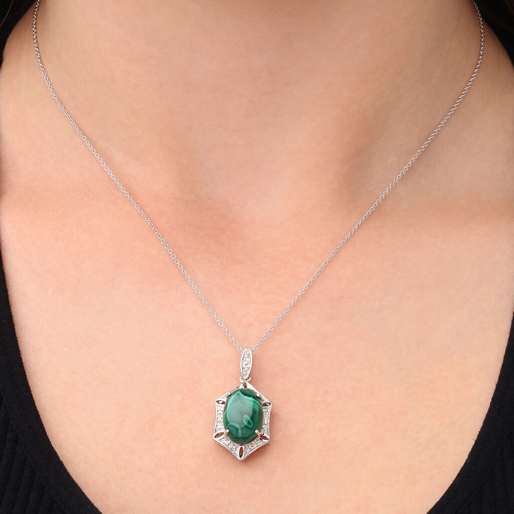 Pingente em Prata 925 Malaquita e Diamantes