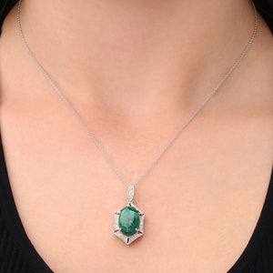 Pingente em Prata 925 Malaquita e Diamantes