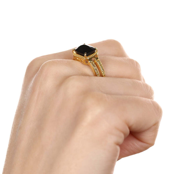 Anel, Brinco e Pingente com Black Spinel Retangular Aprox.12 cts