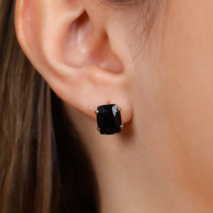 Anel, Brinco e Pingente com Black Spinel Retangular Aprox.12 cts