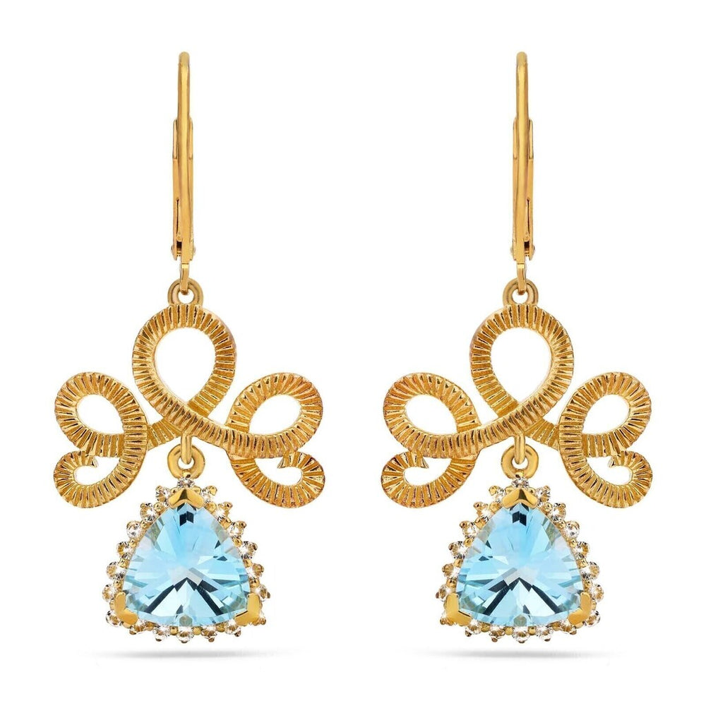 Par de Brinco em Prata 925 Chandelier com Topázio Azul