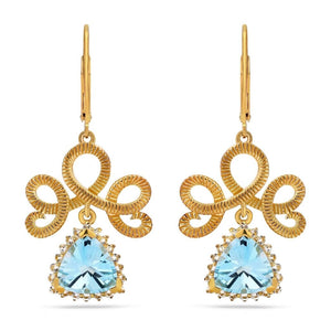 Par de Brinco em Prata 925 Chandelier com Topázio Azul