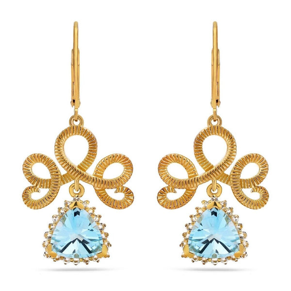 Par de Brinco em Prata 925 Chandelier com Topázio Azul