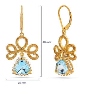 Par de Brinco em Prata 925 Chandelier com Topázio Azul