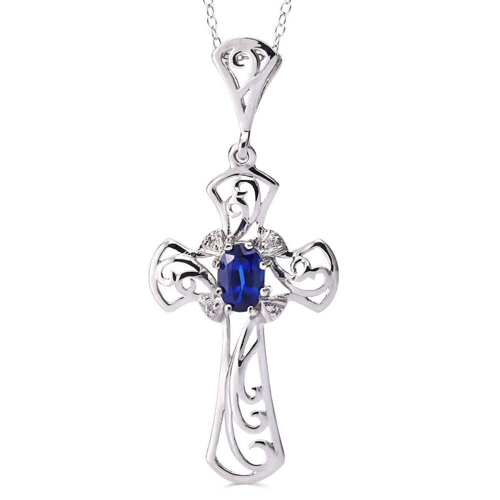 Pingente em Prata 925 Cruz com Kianite e Diamante