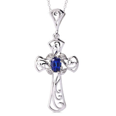 Pingente em Prata 925 Cruz com Kianite e Diamante