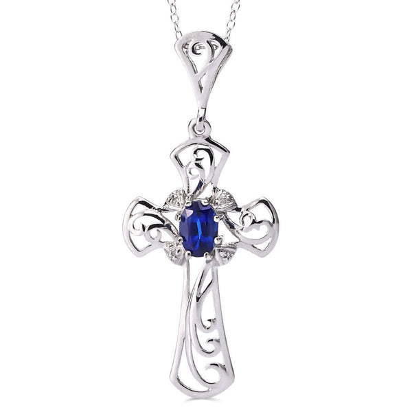 Pingente em Prata 925 Cruz com Kianite e Diamante