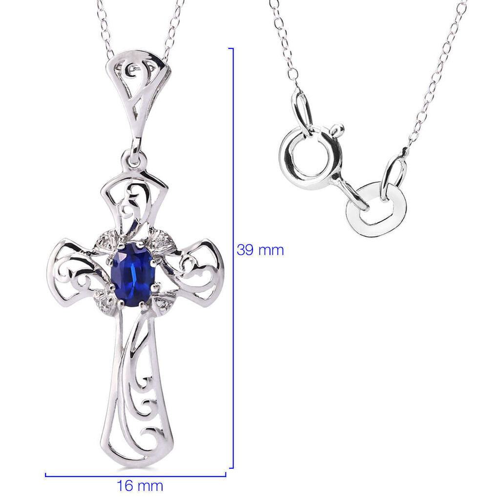 Pingente em Prata 925 Cruz com Kianite e Diamante