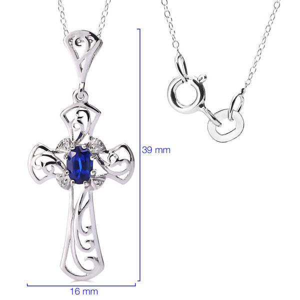 Pingente em Prata 925 Cruz com Kianite e Diamante