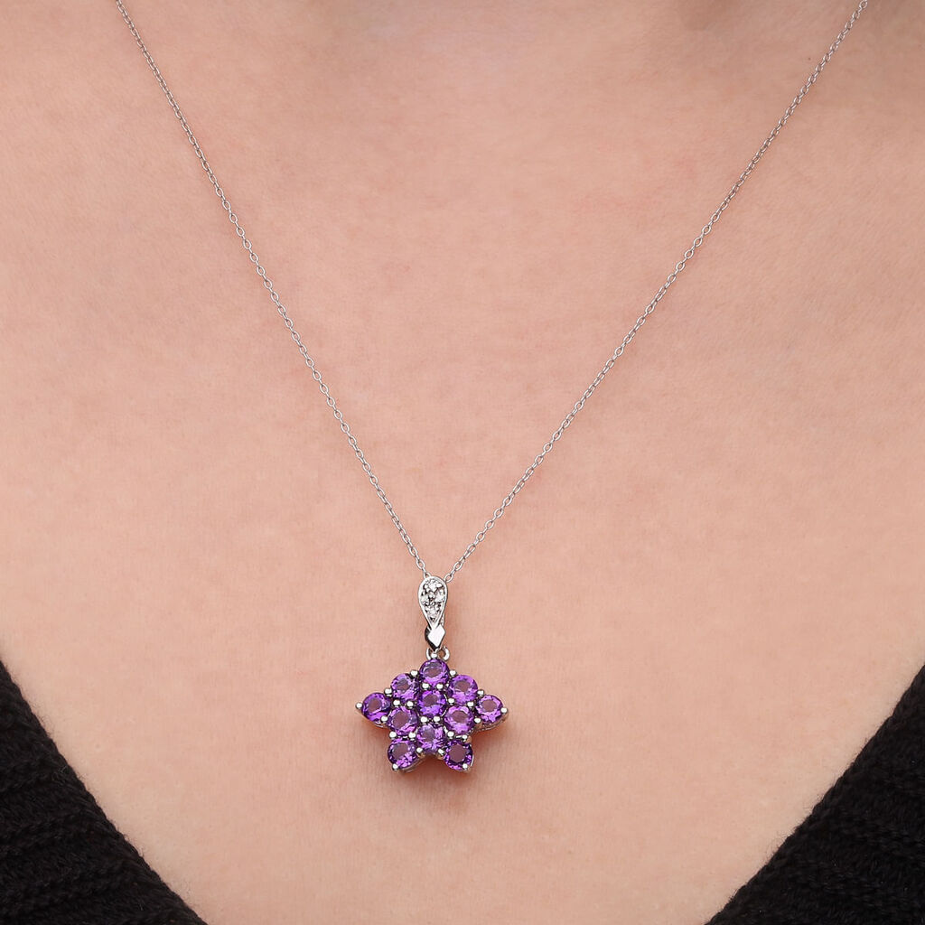 Pingente em Prata 925 De Ametista e Diamantes