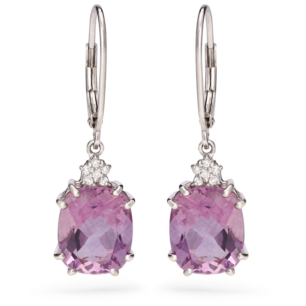 Par de Brinco em Prata 925 Com Fluorite Lilás e Topázio Branco