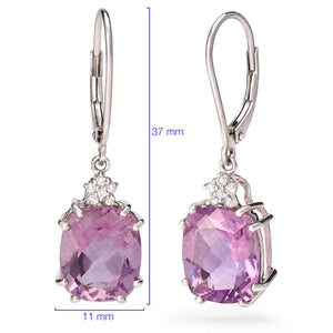 Par de Brinco em Prata 925 Com Fluorite Lilás e Topázio Branco
