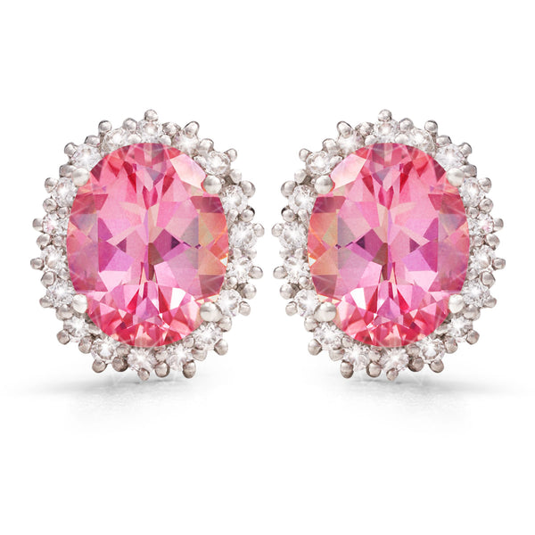 Par de Brinco em Prata 925 com Topázios Rosa e Topázios Brancos