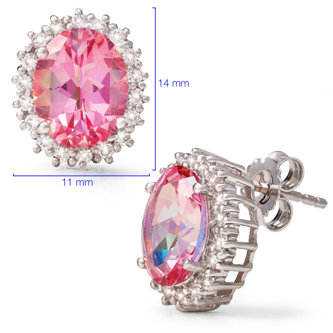 Par de Brinco em Prata 925 com Topázios Rosa e Topázios Brancos