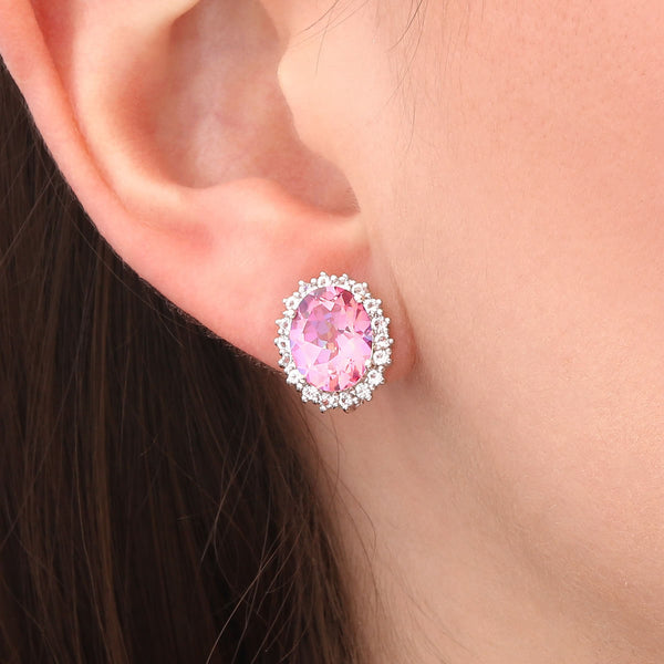 Par de Brinco em Prata 925 com Topázios Rosa e Topázios Brancos