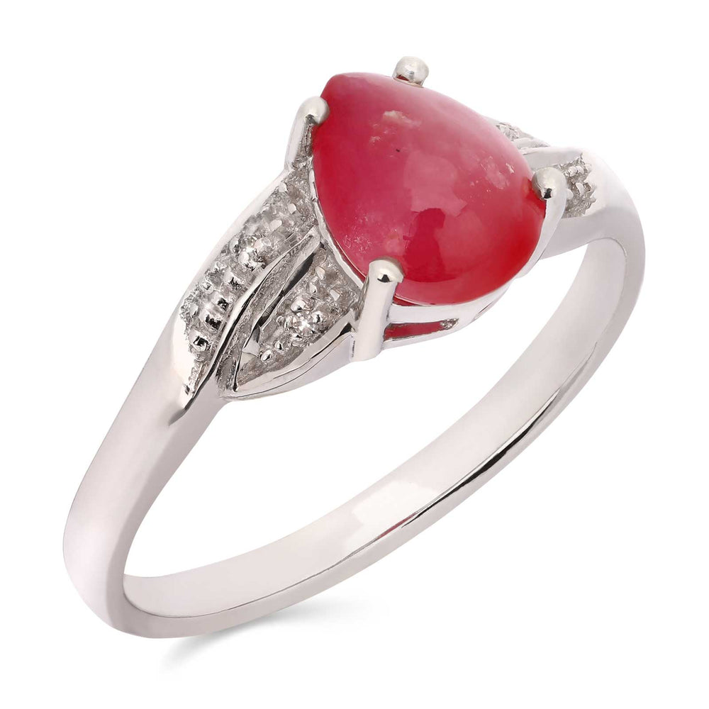 Anel em Prata 925 com Rubi Gota e Diamantes