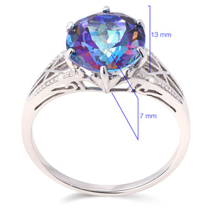 Anel  em Prata 925 com Topázio Mistico Oval e Diamantes