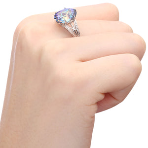 Anel  em Prata 925 com Topázio Mistico Oval e Diamantes
