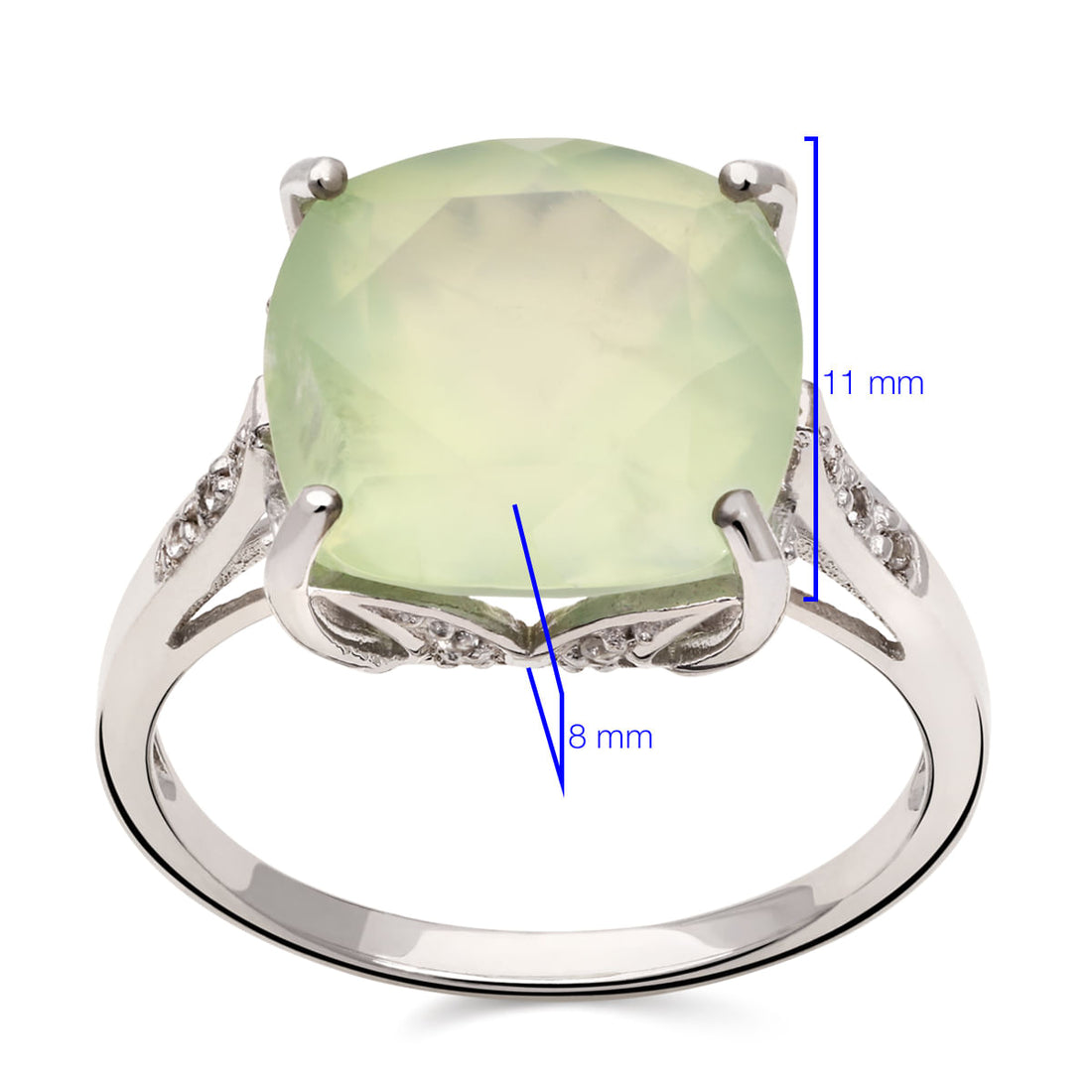 Anel Solitário Com Prenita Prata, Topázio Branco e Diamante Prata