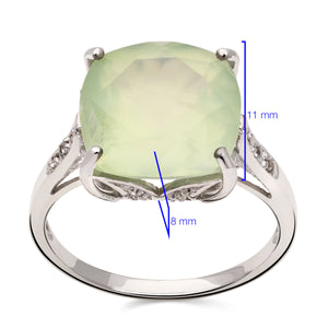 Anel Solitário Com Prenita Prata, Topázio Branco e Diamante Prata