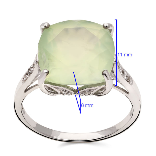 Anel Solitário Com Prenita Prata, Topázio Branco e Diamante Prata