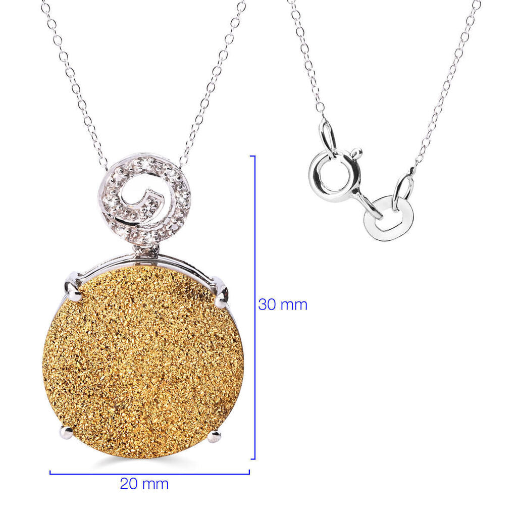 Pingente em Prata 925 com Quartzo Glitter Dourado e Topázio Branco