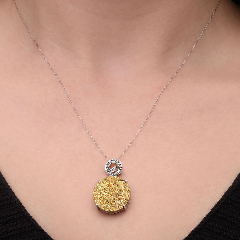 Pingente em Prata 925 com Quartzo Glitter Dourado e Topázio Branco