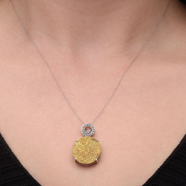 Pingente em Prata 925 com Quartzo Glitter Dourado e Topázio Branco