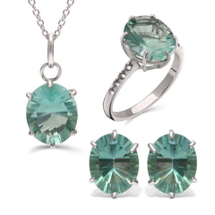 Anel Brinco e Pingente de Prata com Fluorite Verde e Topazios Brancos Aprox. 11 cts
