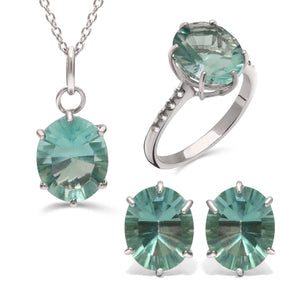 Anel Brinco e Pingente de Prata com Fluorite Verde e Topazios Brancos Aprox. 11 cts