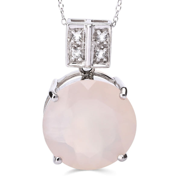 Pingente em Prata 925 com Calcedônia Rosa e Topázio Branco