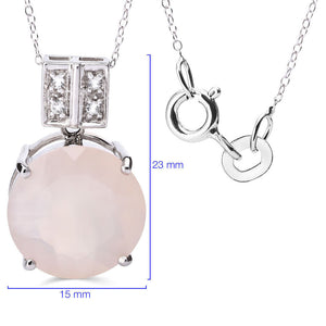 Pingente em Prata 925 com Calcedônia Rosa e Topázio Branco