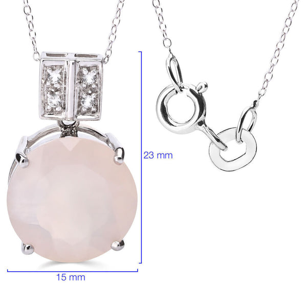Pingente em Prata 925 com Calcedônia Rosa e Topázio Branco