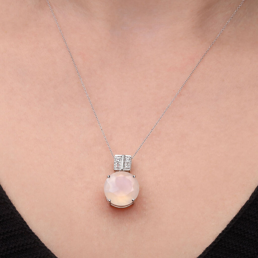 Pingente em Prata 925 com Calcedônia Rosa e Topázio Branco