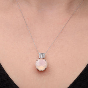 Pingente em Prata 925 com Calcedônia Rosa e Topázio Branco