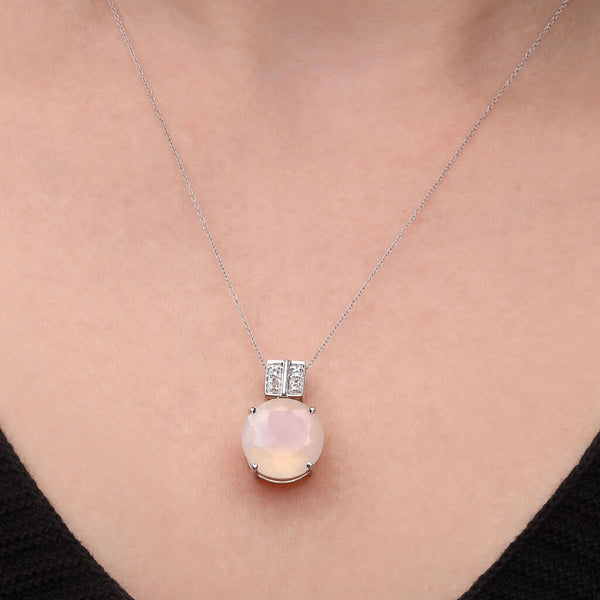 Pingente em Prata 925 com Calcedônia Rosa e Topázio Branco