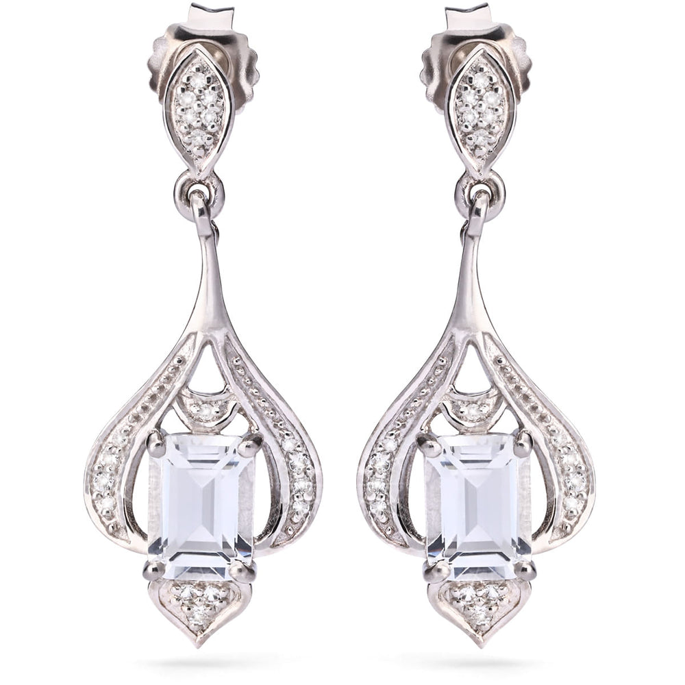 Par De Brinco em Prata 925 Com topázio Branco e Diamantes