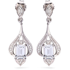 Par De Brinco em Prata 925 Com topázio Branco e Diamantes