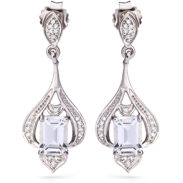 Par De Brinco em Prata 925 Com topázio Branco e Diamantes