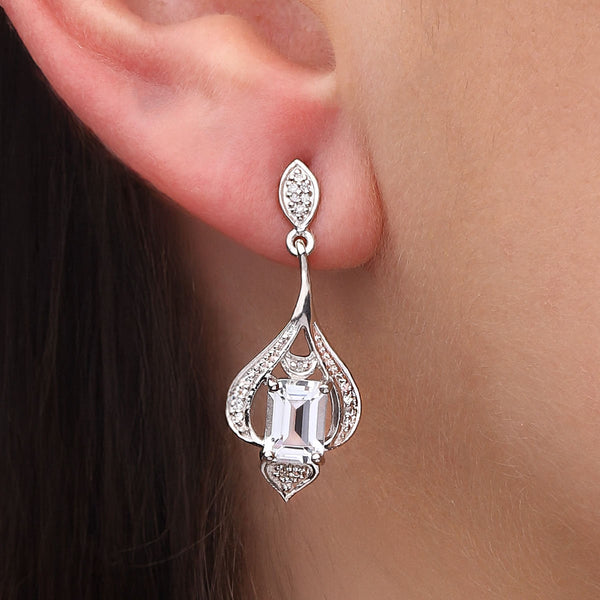 Par De Brinco em Prata 925 Com topázio Branco e Diamantes