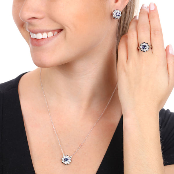 Conjunto de Prata 925 Flor com Tanzanitas