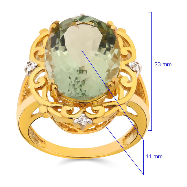 Anel em Prata 925 com Ametista Verde Oval e Zirconias