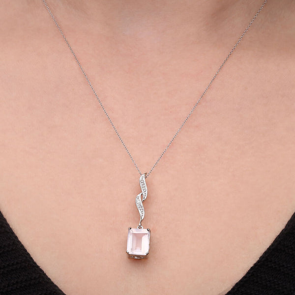 Pingente em Prata 925 com Quartzo Rosa e Topazios Brancos