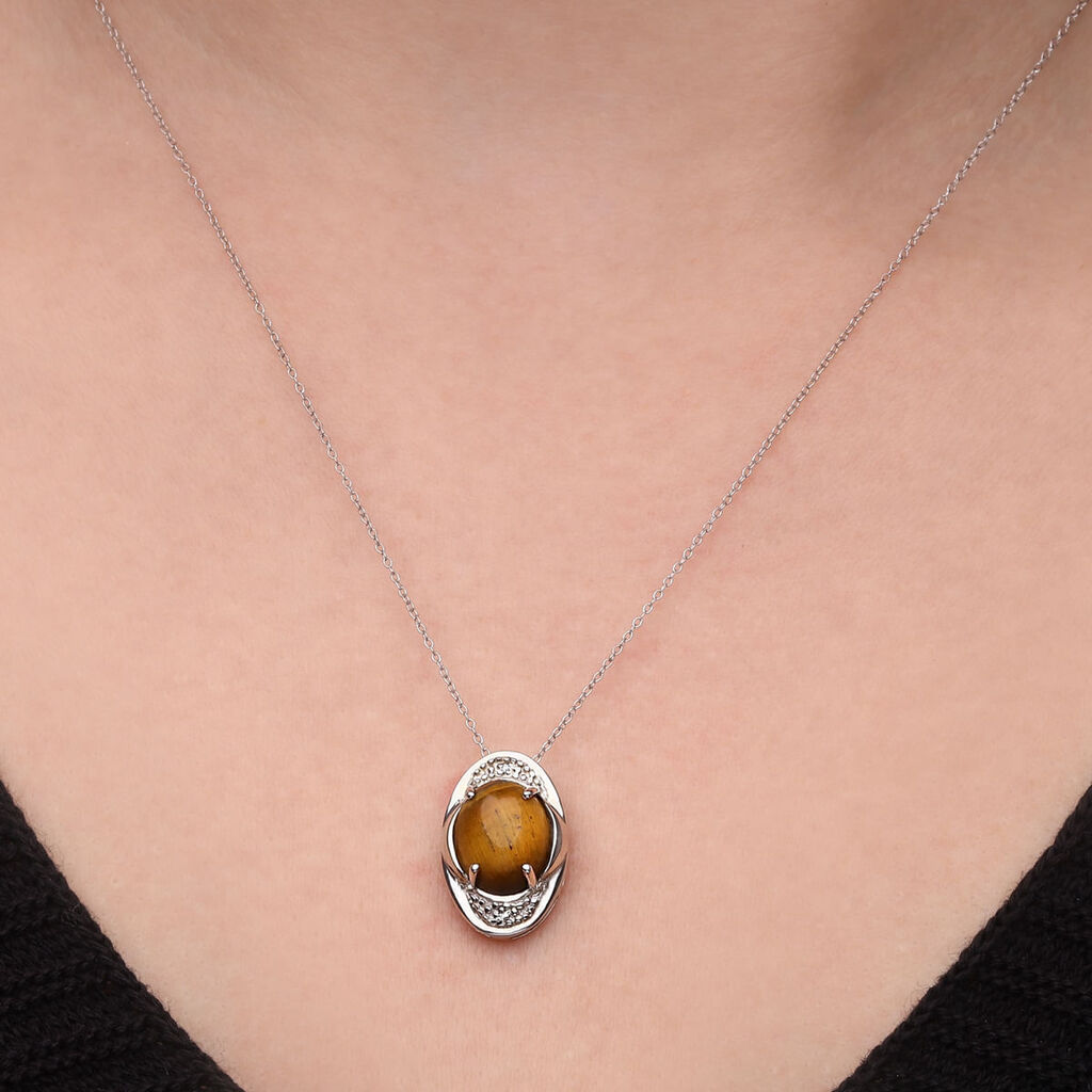 Pingente em Prata 925 com Olho de Tigre e Diamantes