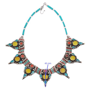 Colar Linha Nepal Com Turquesa, Coral e Ágata