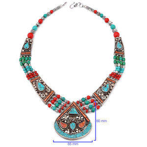 Colar Linha Nepal com Coral e Turquesa