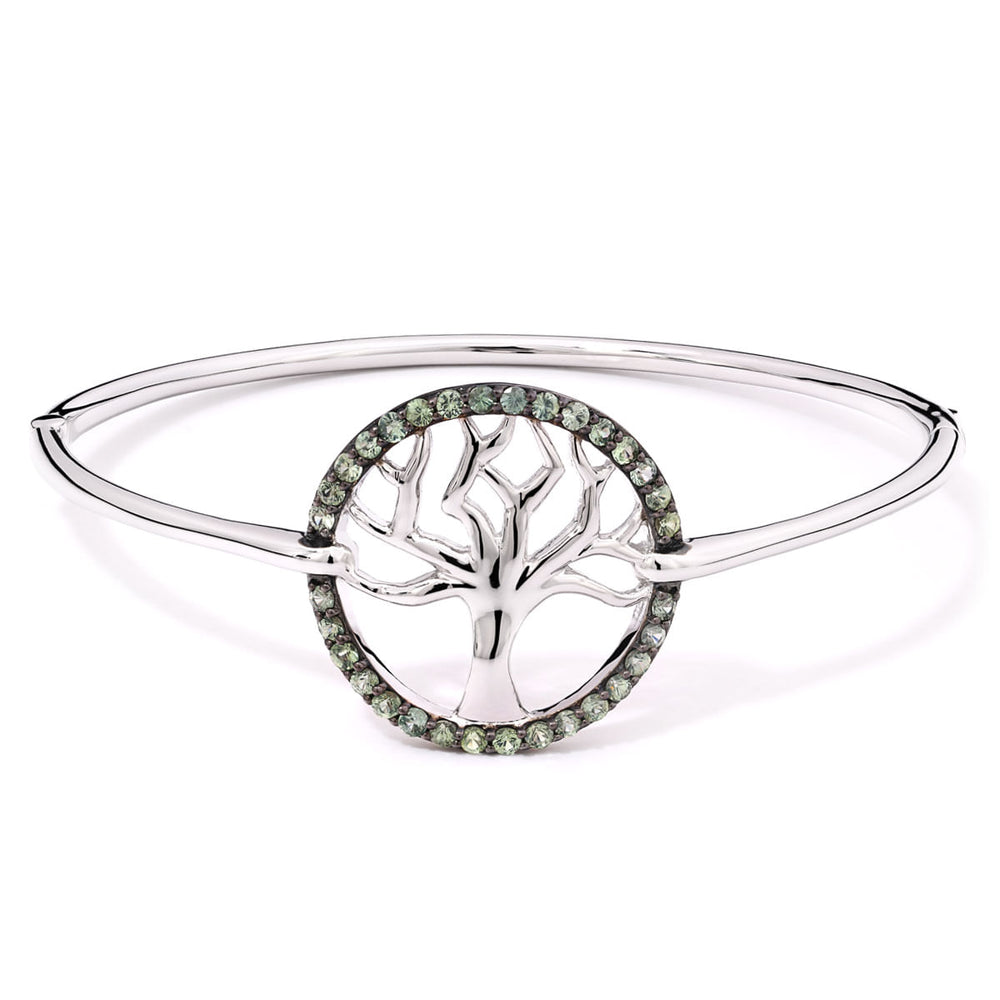 173594-Bracelete em Prata 925 Eva LaRue Árvore da Vida com Safiras Verdes