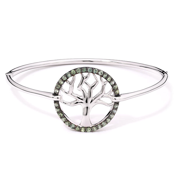 173594-Bracelete em Prata 925 Eva LaRue Árvore da Vida com Safiras Verdes