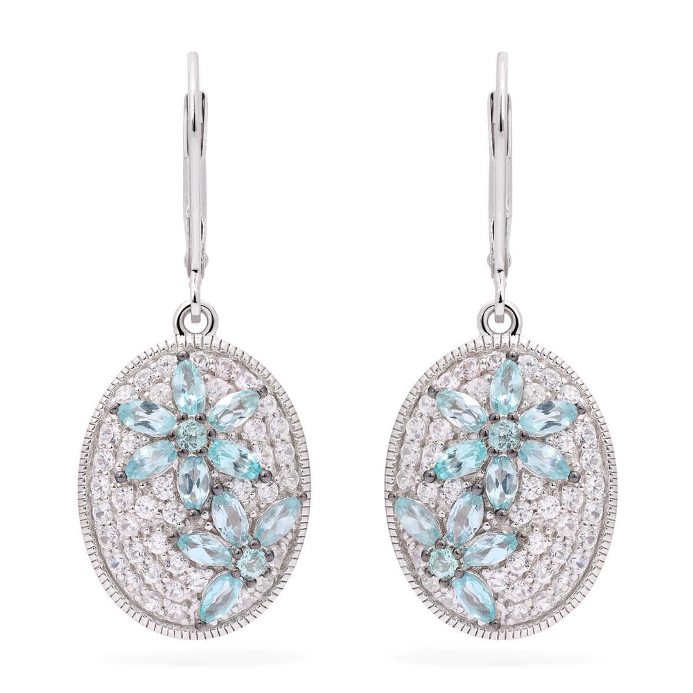 Par de Brinco em Prata 925 Floral com Apatitas e Zircônias